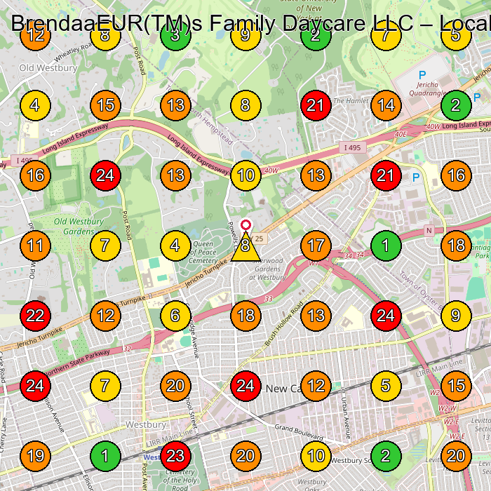 BrendaaEUR(TM)s Family Daycare LLC Day Care Center GeoGrid ranking map for Westbury NY